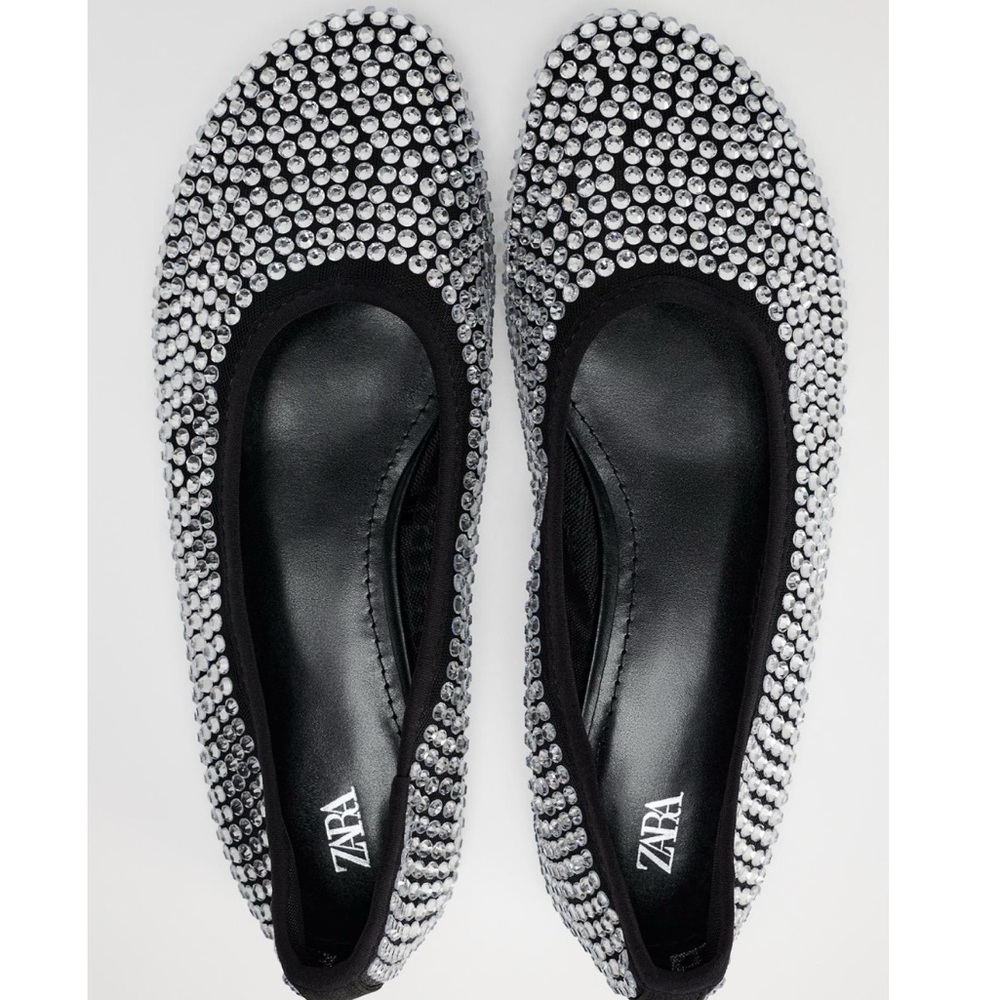 Zara Sparkling Rhinestone silver gem diamond black ballet flats